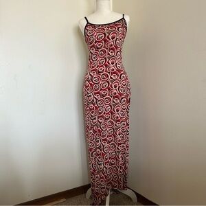 Vintage Y2K Swirl Print Maxi Dress Open Back Tie Spaghetti Strap